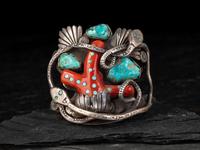 Serpent Cuff Bracelet, set with Turquoise and Coral
