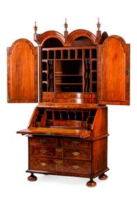 A George II Burl Walnut Slant-Front Secretary Bookcase