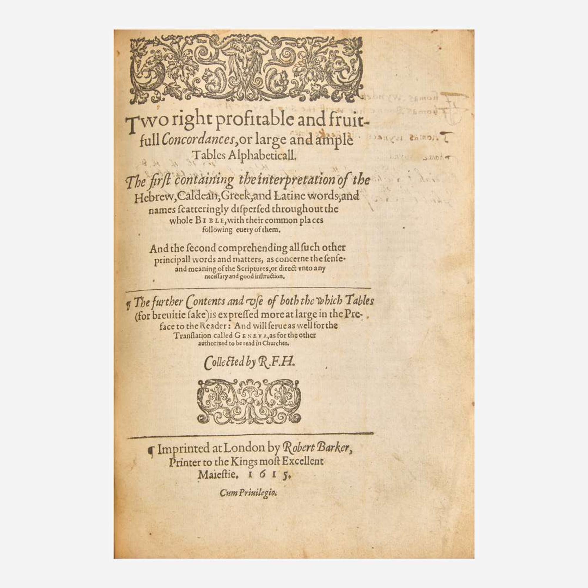 [Religion] [Barker, Robert] The Bible Translated according to the Hebrew and Greeke, and conferred with the best Translations in diuers languages...