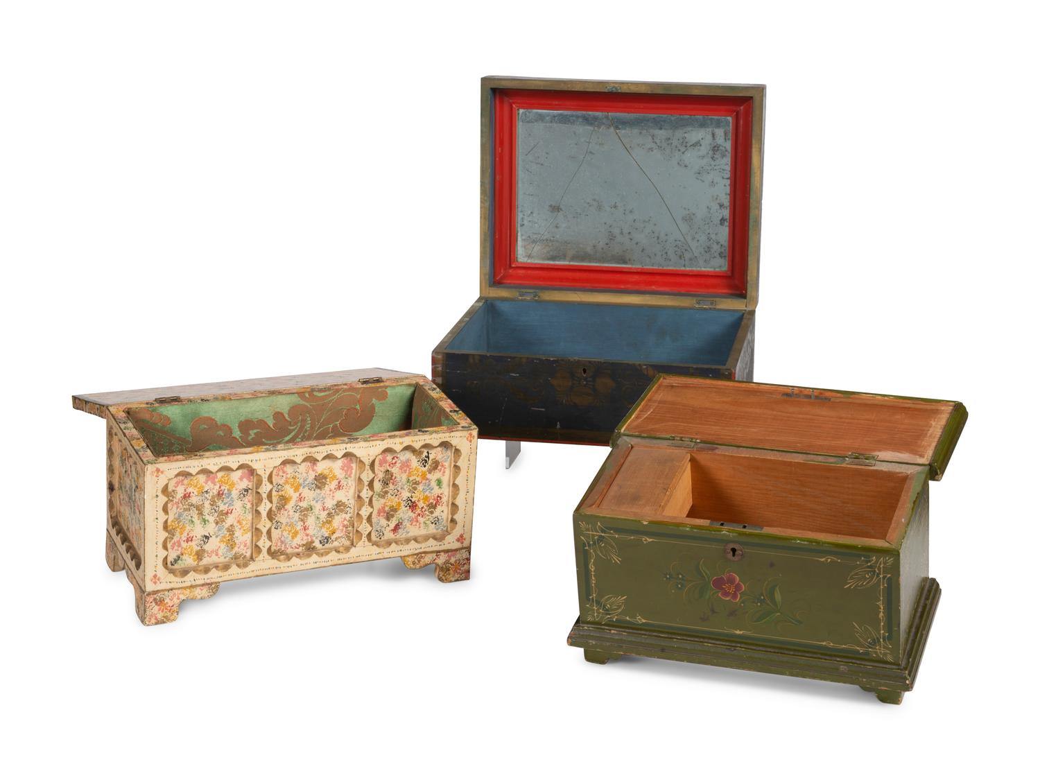 Three Folk Art Painted Wood Boxes