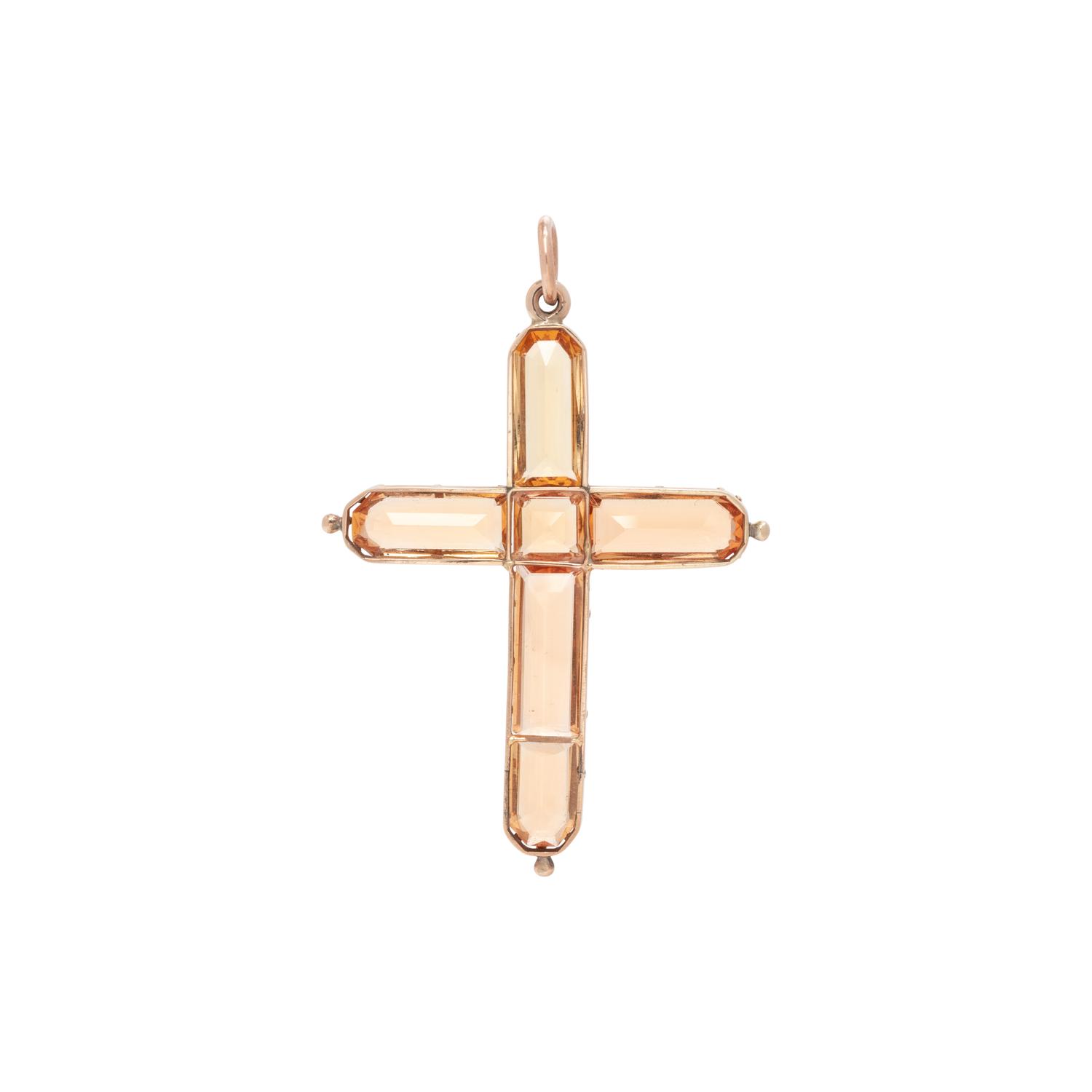 ANTIQUE, ROSE GOLD AND TOPAZ CROSS PENDANT