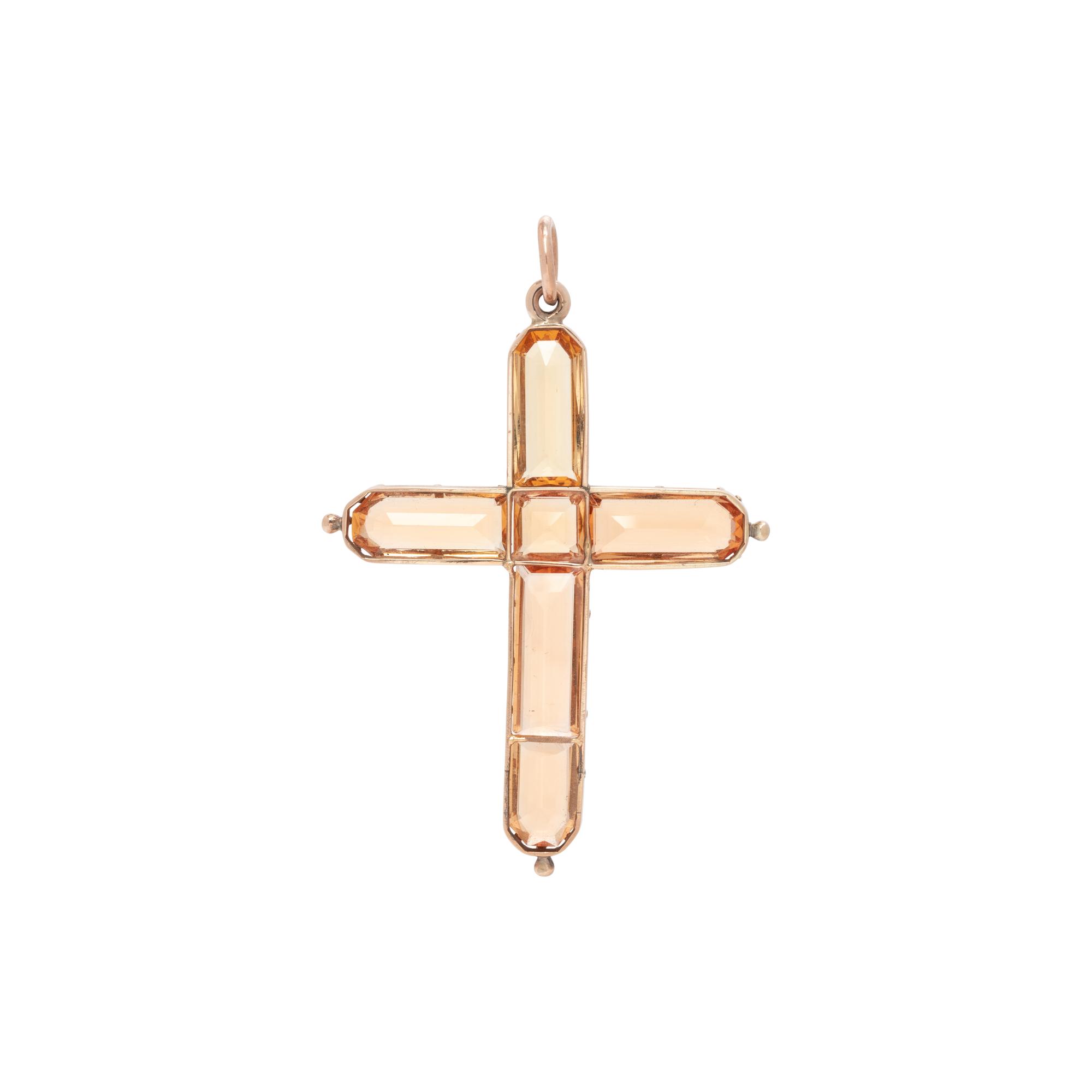 ANTIQUE, ROSE GOLD AND TOPAZ CROSS PENDANT