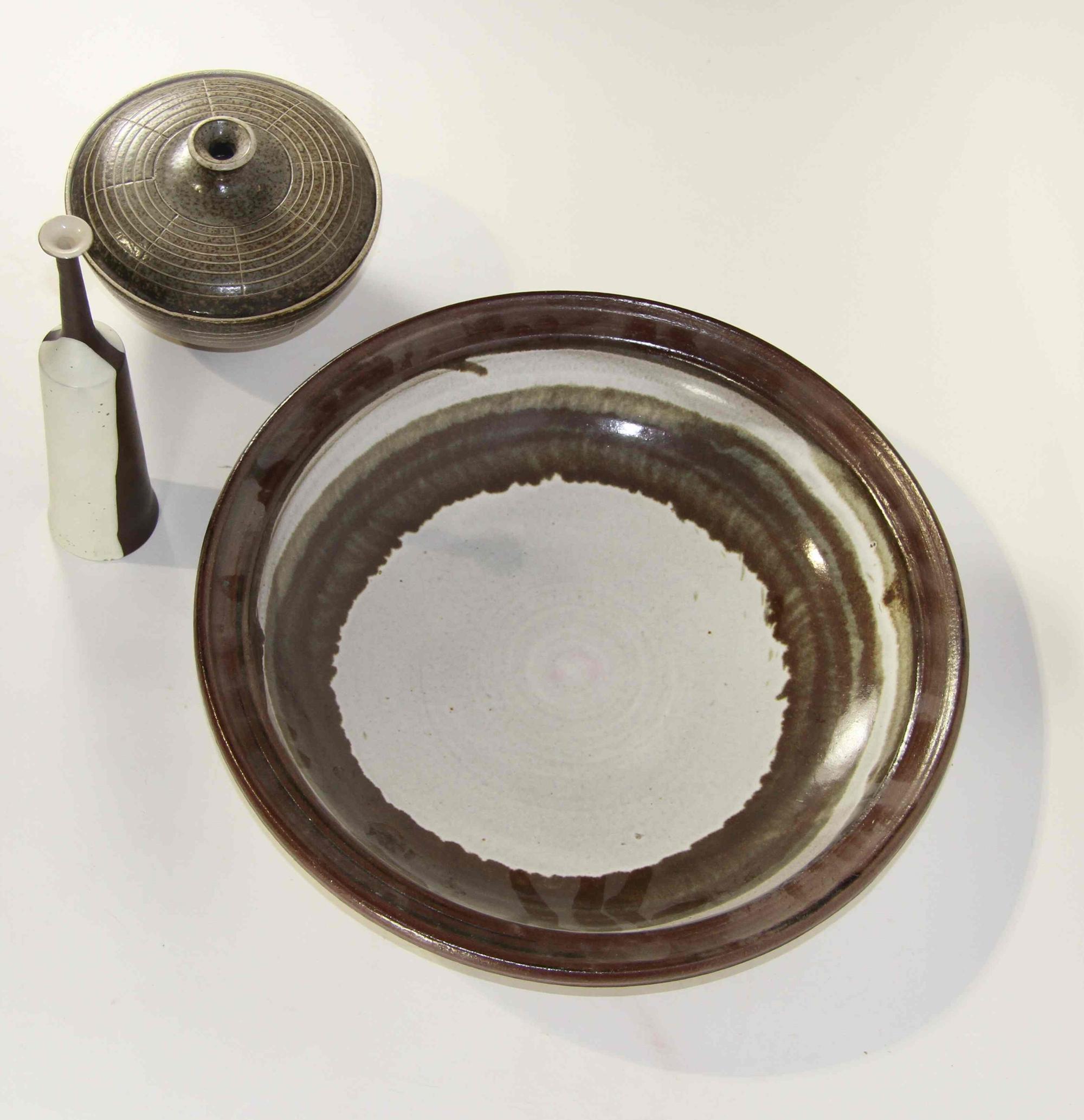 Three Haeger Pottery Stoneware Articles Diameter of first 18 inches.