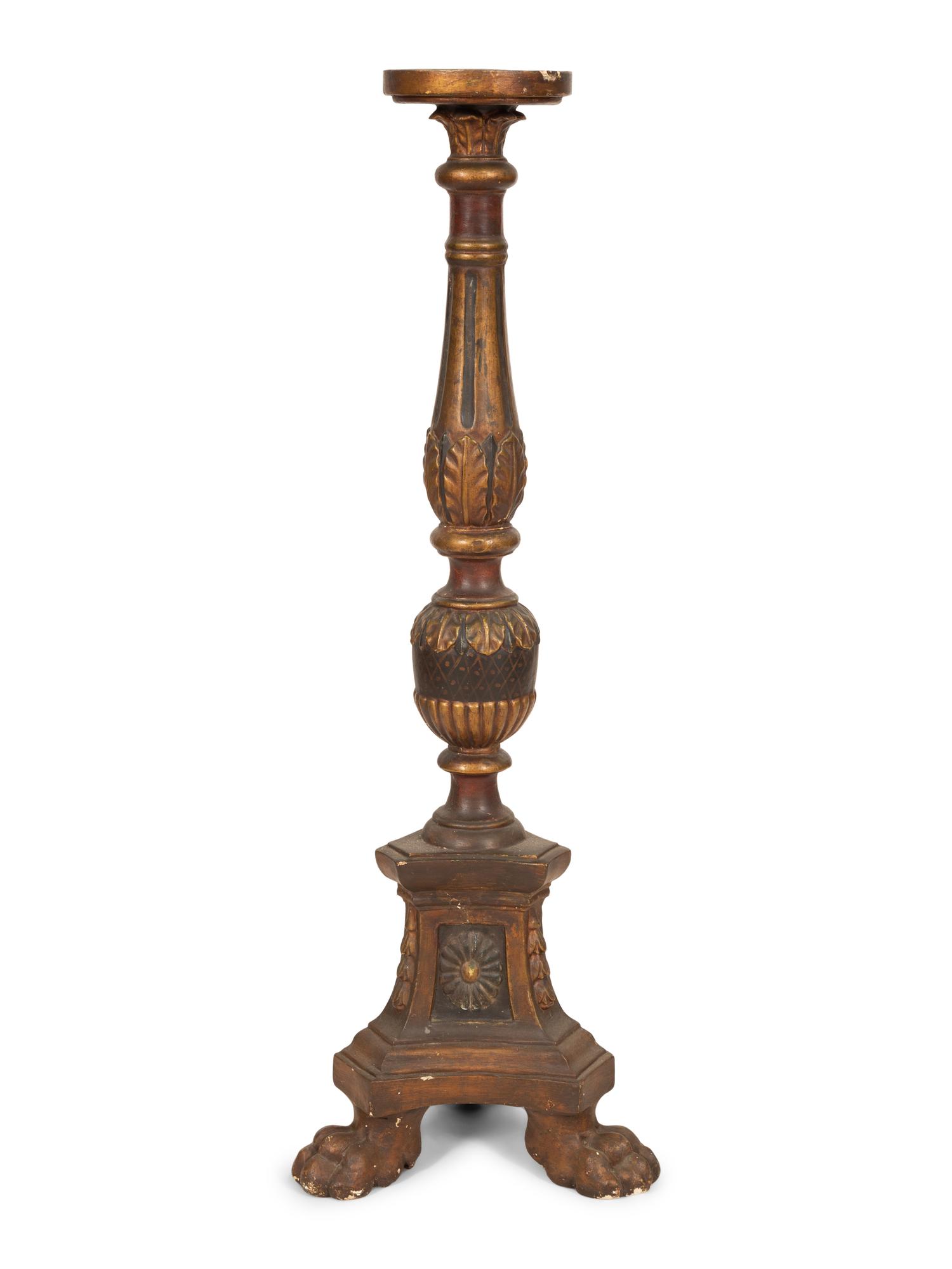 An Italian Painted and Parcel Gilt Tall Pedesta l
