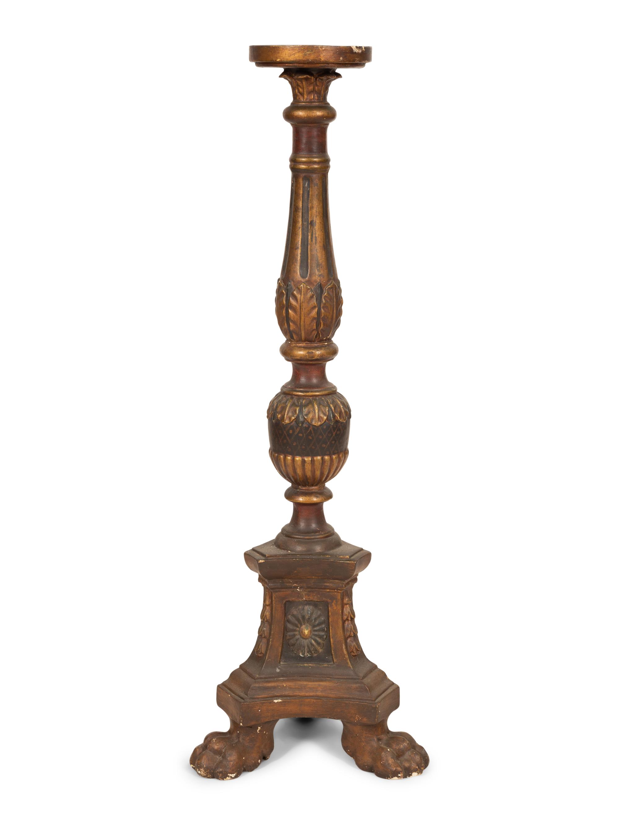 An Italian Painted and Parcel Gilt Tall Pedesta l