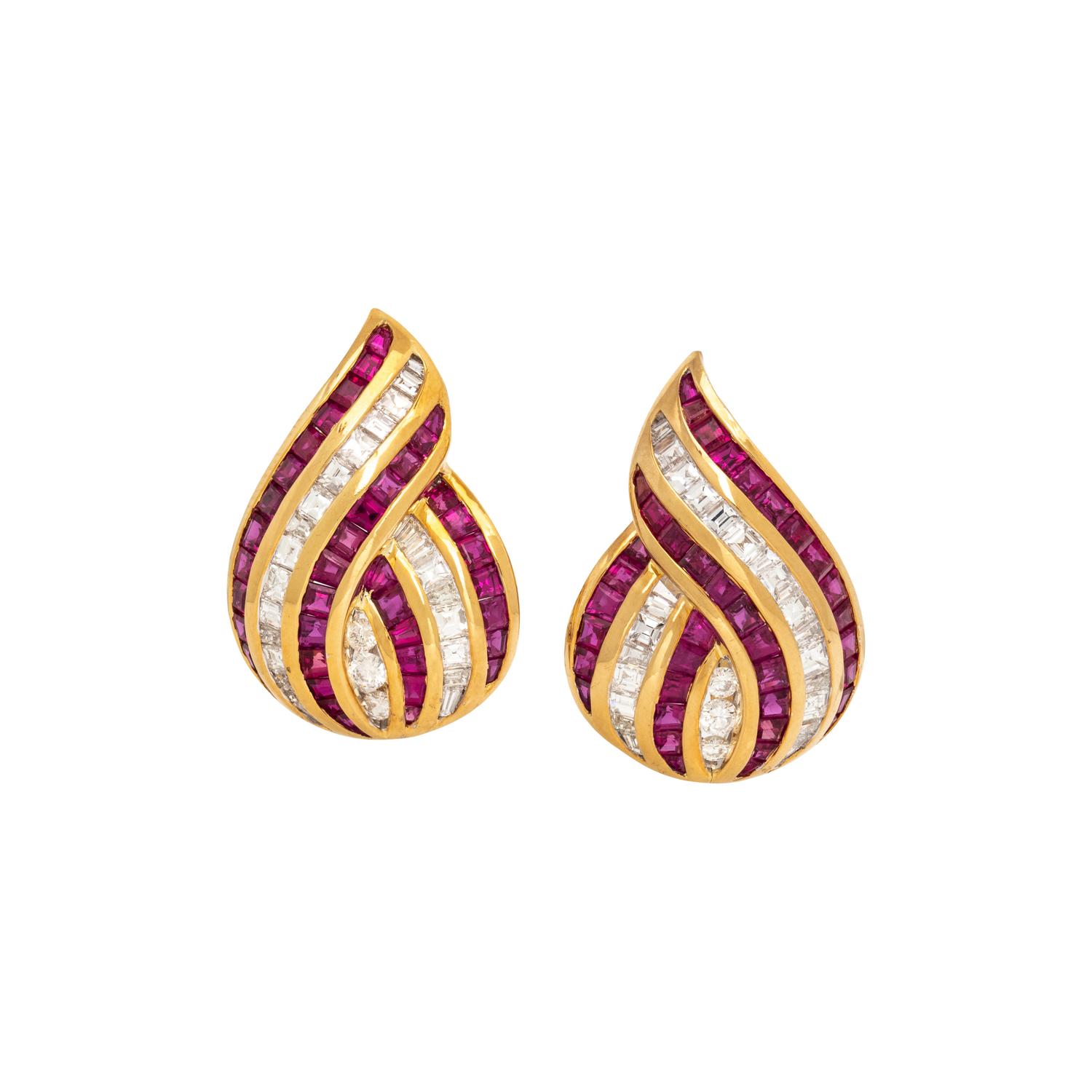 GOLD, RUBY, AND DIAMOND EARRINGS