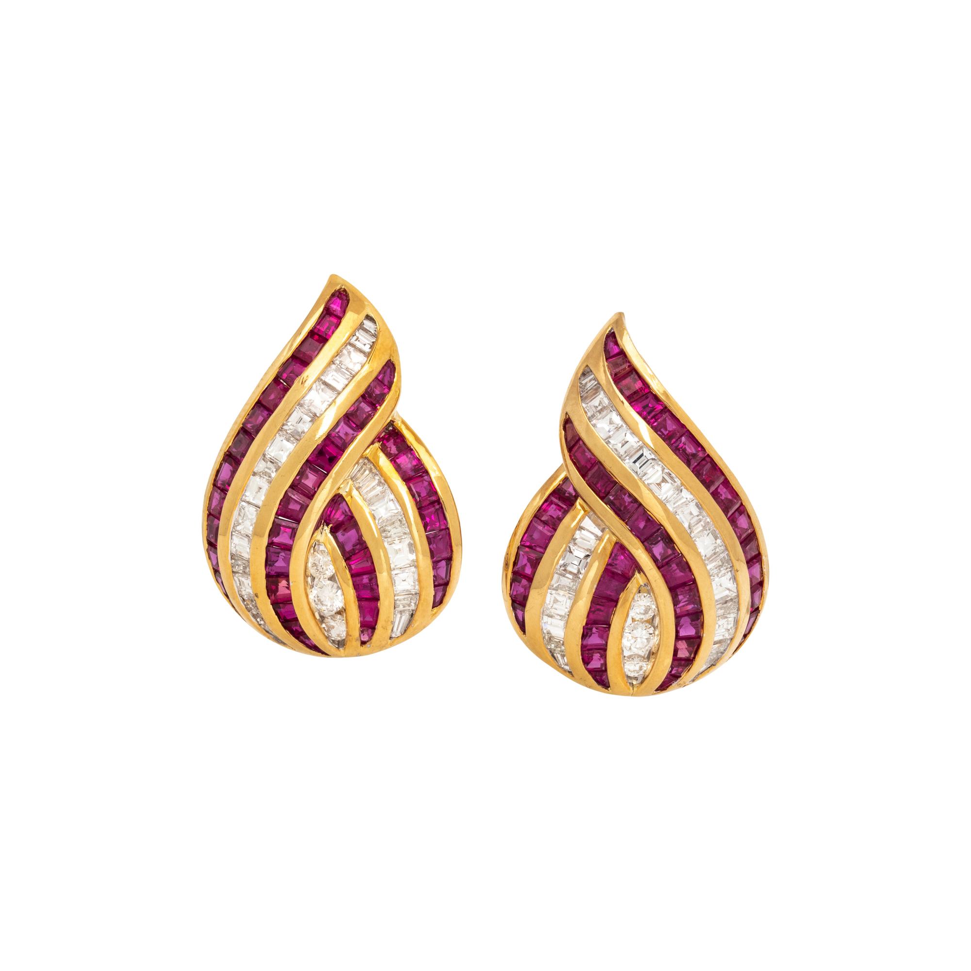 GOLD, RUBY, AND DIAMOND EARRINGS