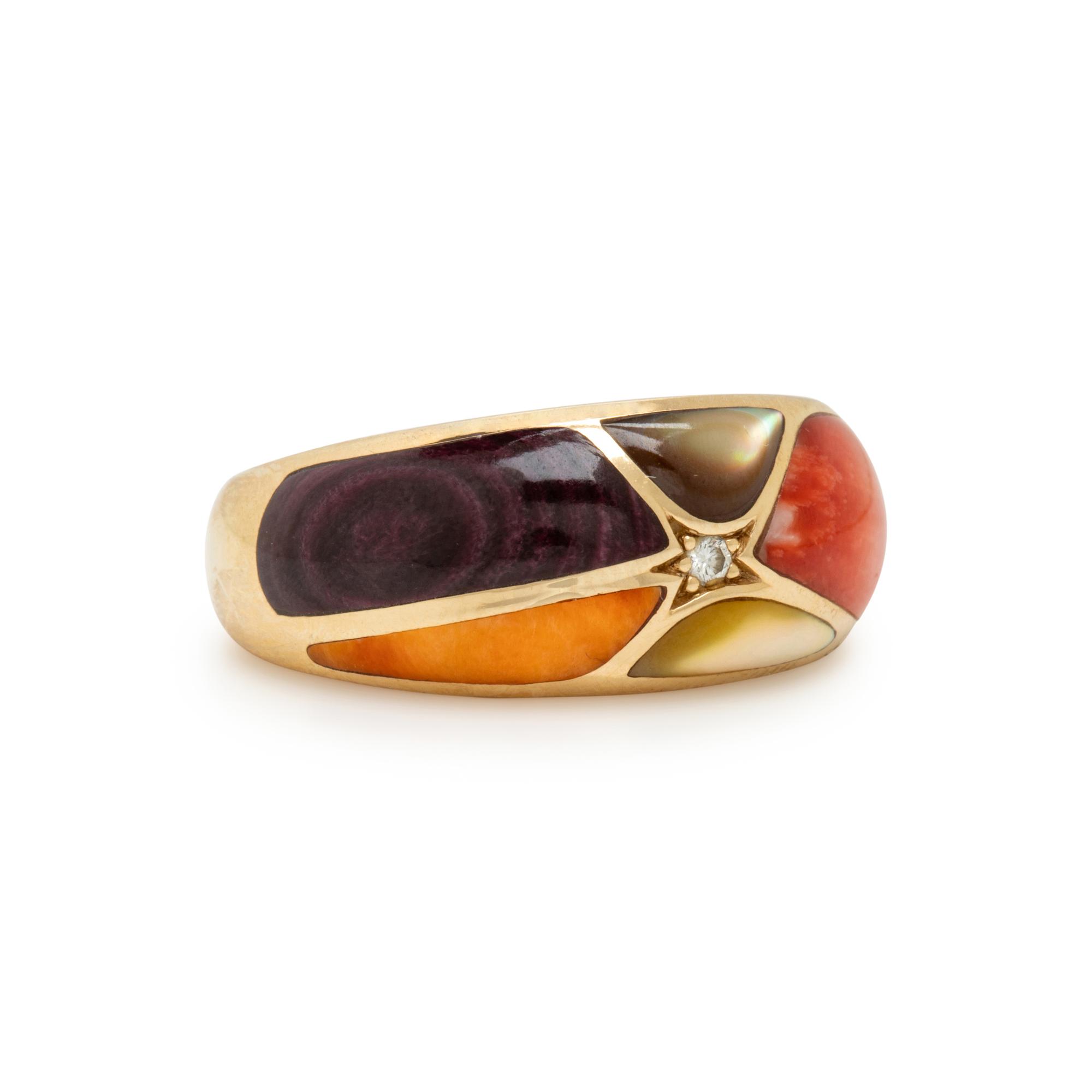 Kabana, Shell Inlay, Diamond and Yellow Gold Ring and Pendant