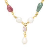 MAZ, YELLOW GOLD, CULTURED BAROQUE PEARL AND MULTIGEM NECKLACE