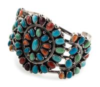 Navajo Sterling Silver and Colorful Cluster Cuff Bracelet