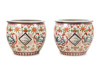 A Pair of Large Japanese Porcelain Fish Bowls