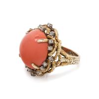 CORAL AND DIAMOND RING
