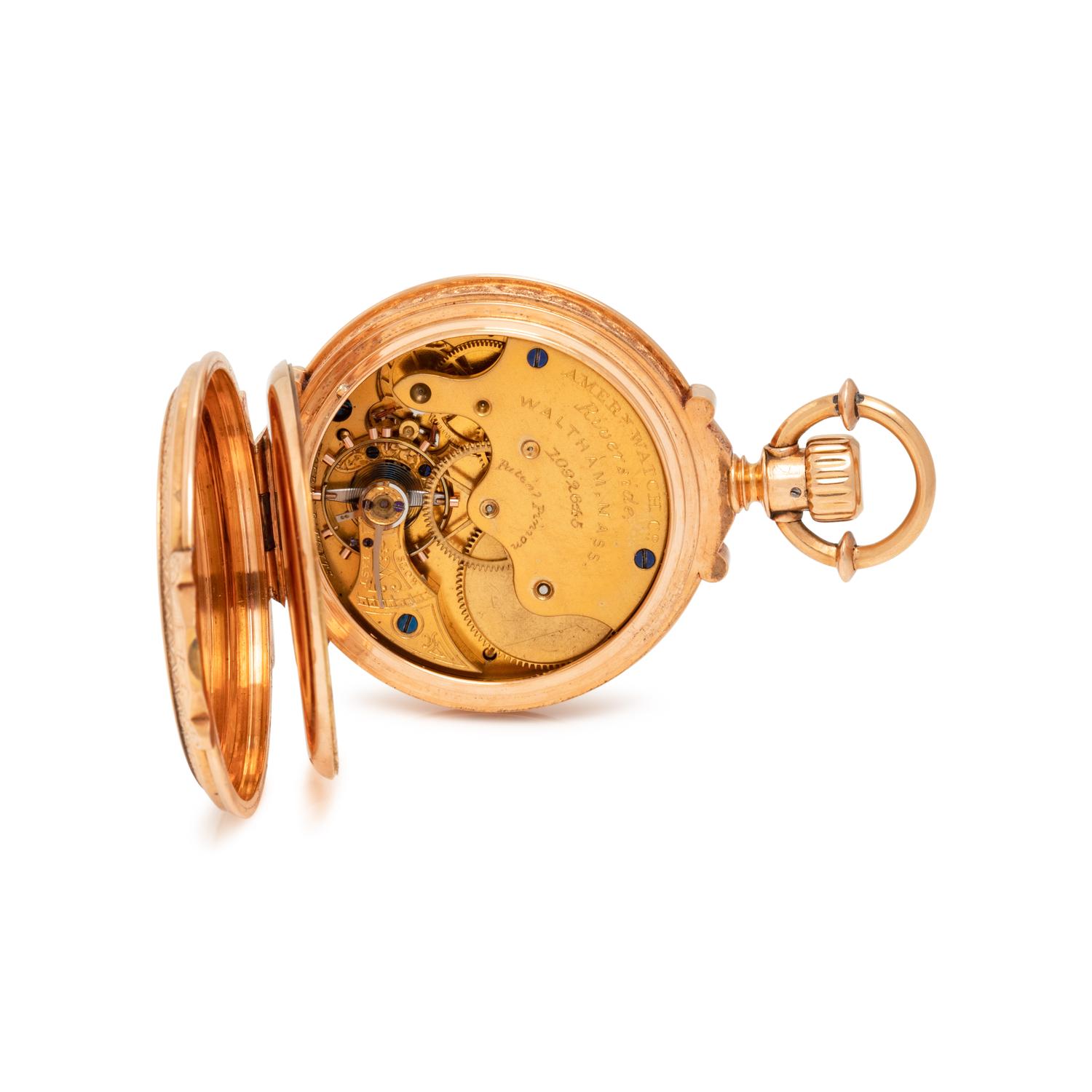 WALTHAM, 18K YELLOW GOLD OPEN FACE POCKET WATCH