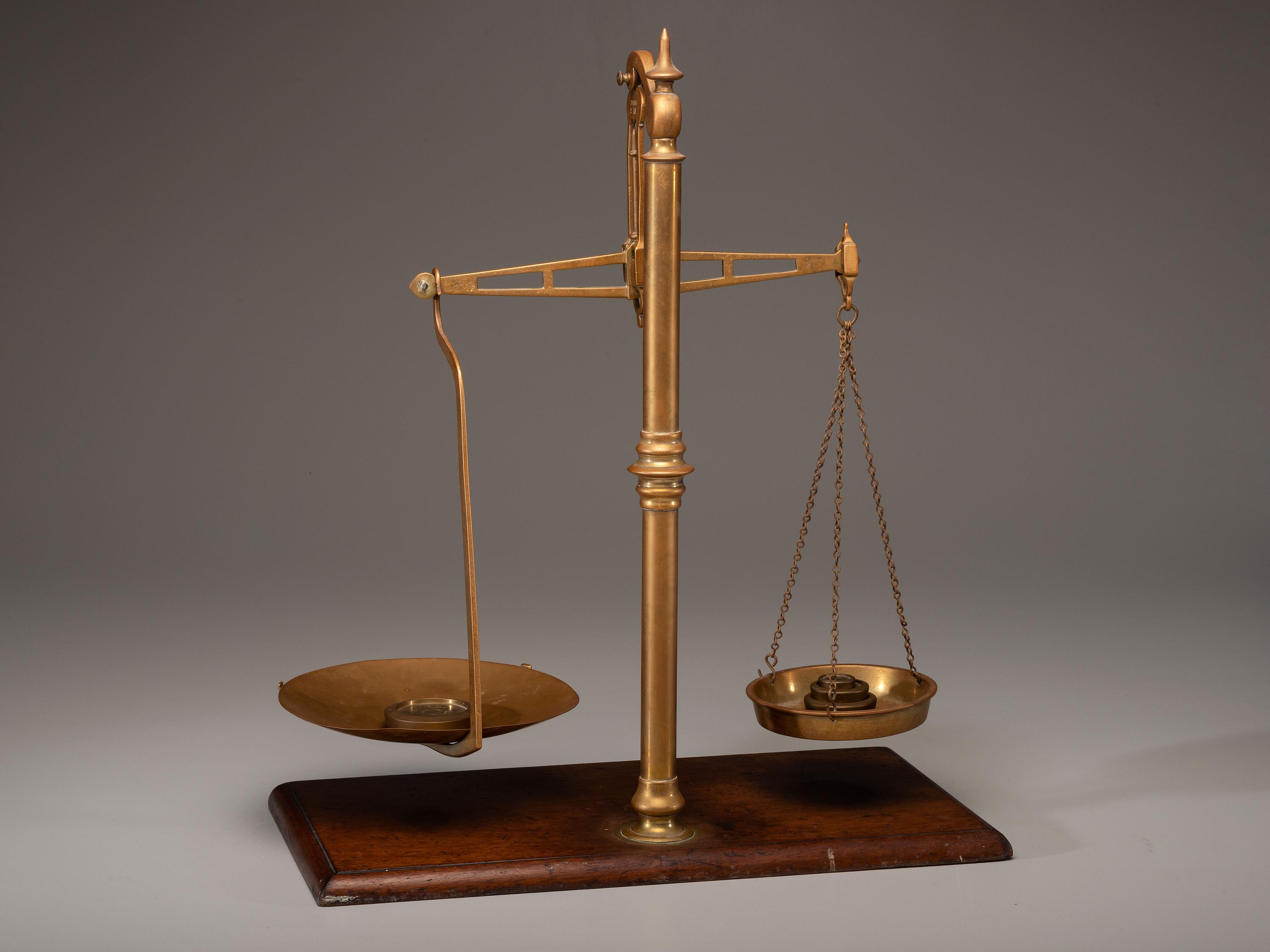 A Brass and Mahogany Patent 'Agate Balance' Beam-Scale