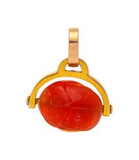 A Possibly Ancient Yellow Gold and Carved Carnelian Scarab Pendant,