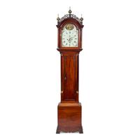 A Federal Brass-Mounted, Inlaid and Pierced Mahogany Tall Case Clock