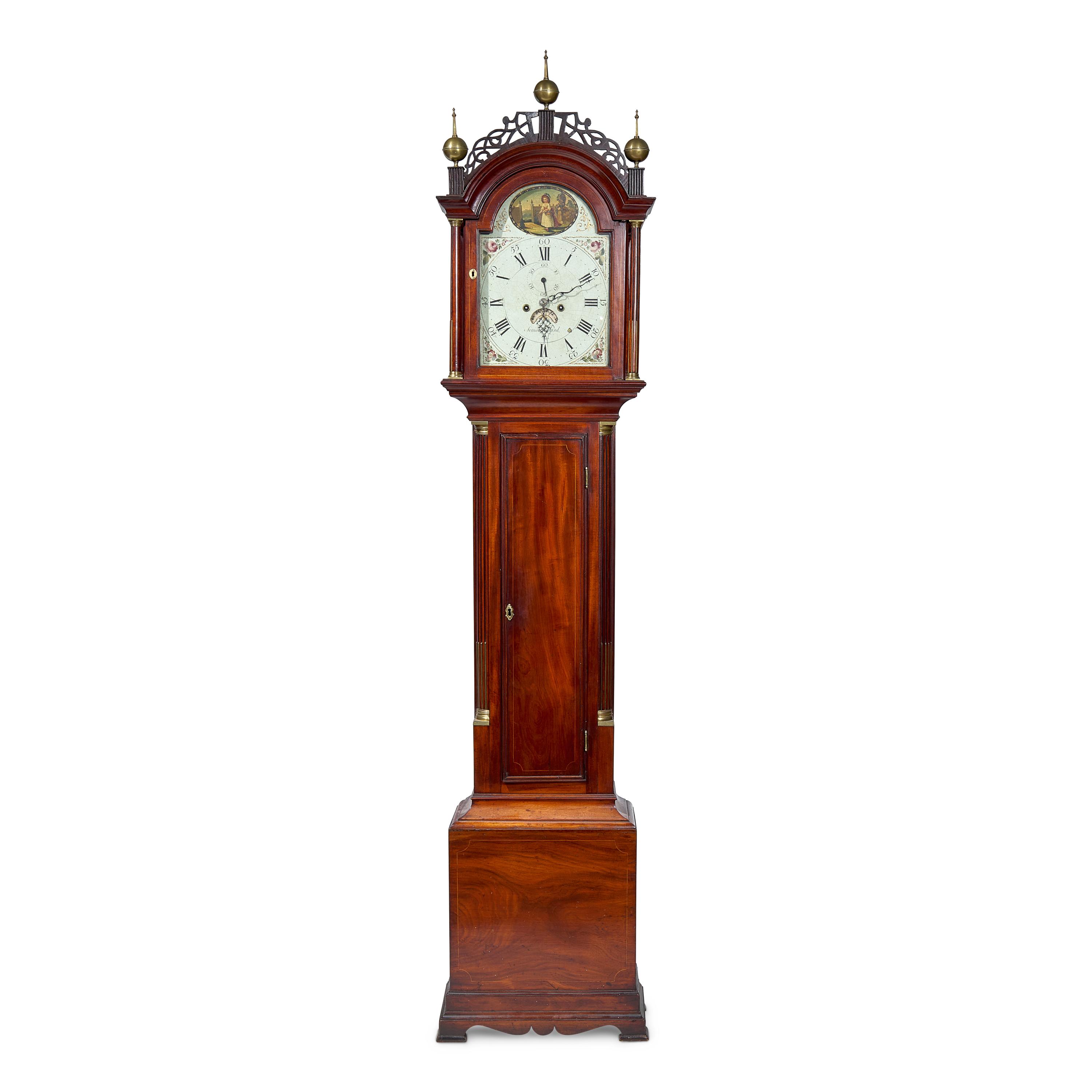 A Federal Brass-Mounted, Inlaid and Pierced Mahogany Tall Case Clock