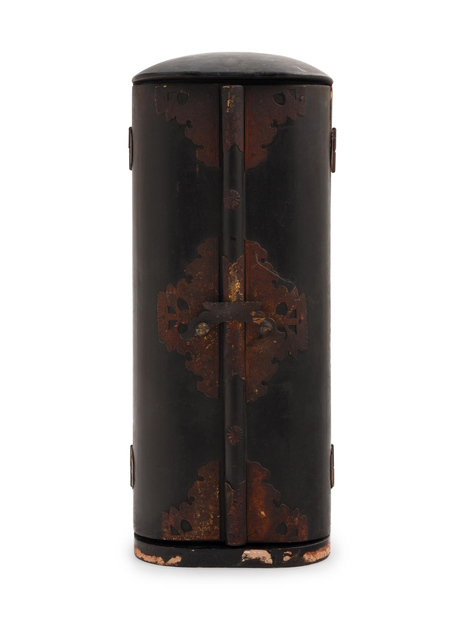A Black Lacquered Shrine with a Gilt Wood Figure of Kannon