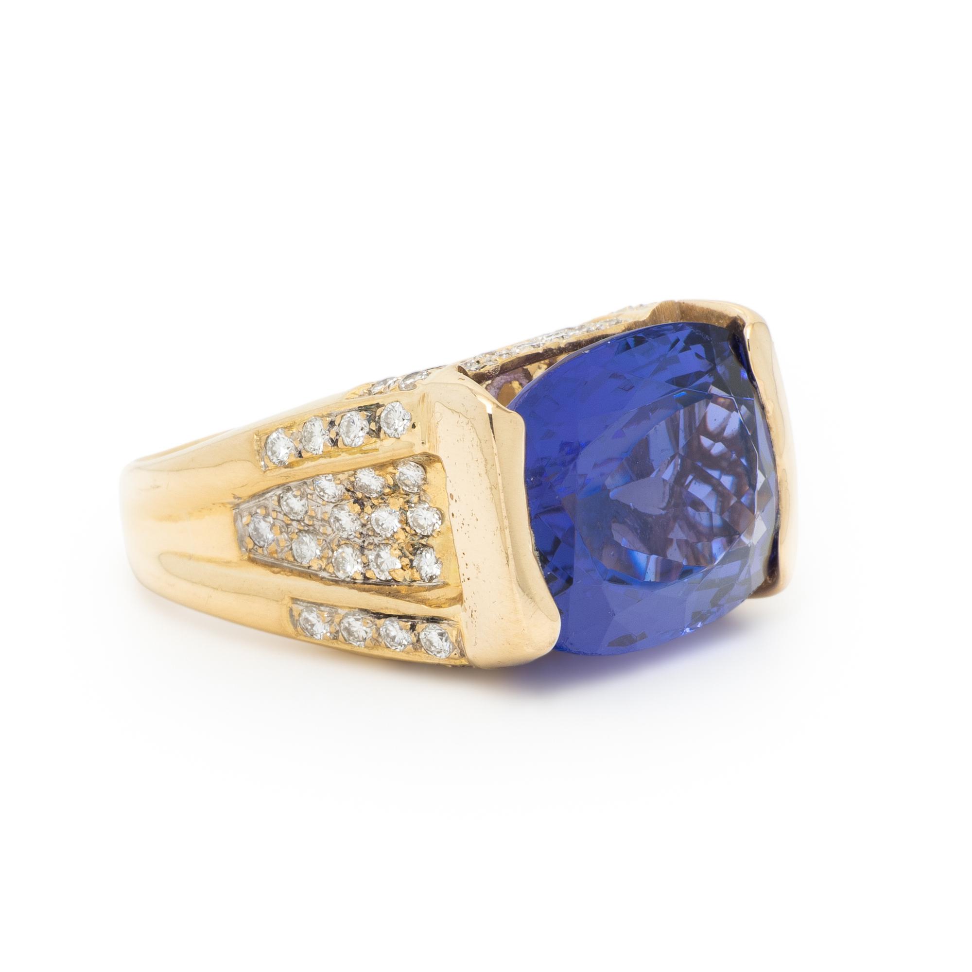 YELLOW GOLD, TANZANITE, AND DIAMOND RING
