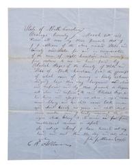 [SLAVERY & ABOLITION]. Manuscript bill of sale for enslaved woman named "Chany" and her infant child "Edith." Orange County, NC, 8 March 1856.