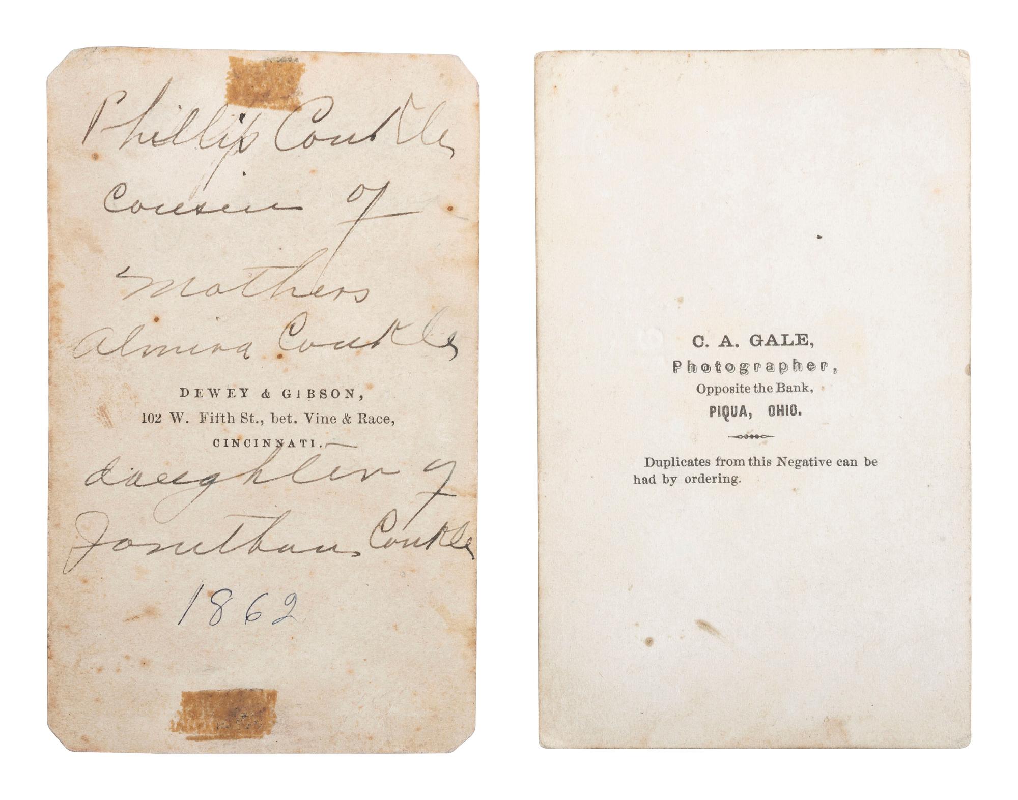 [CIVIL WAR]. A group of 2 Civil War CDVs of Ohio soldiers, incl. Private Philip M. Conkle, Bugler, Co. F, 115th Ohio Volunteers.