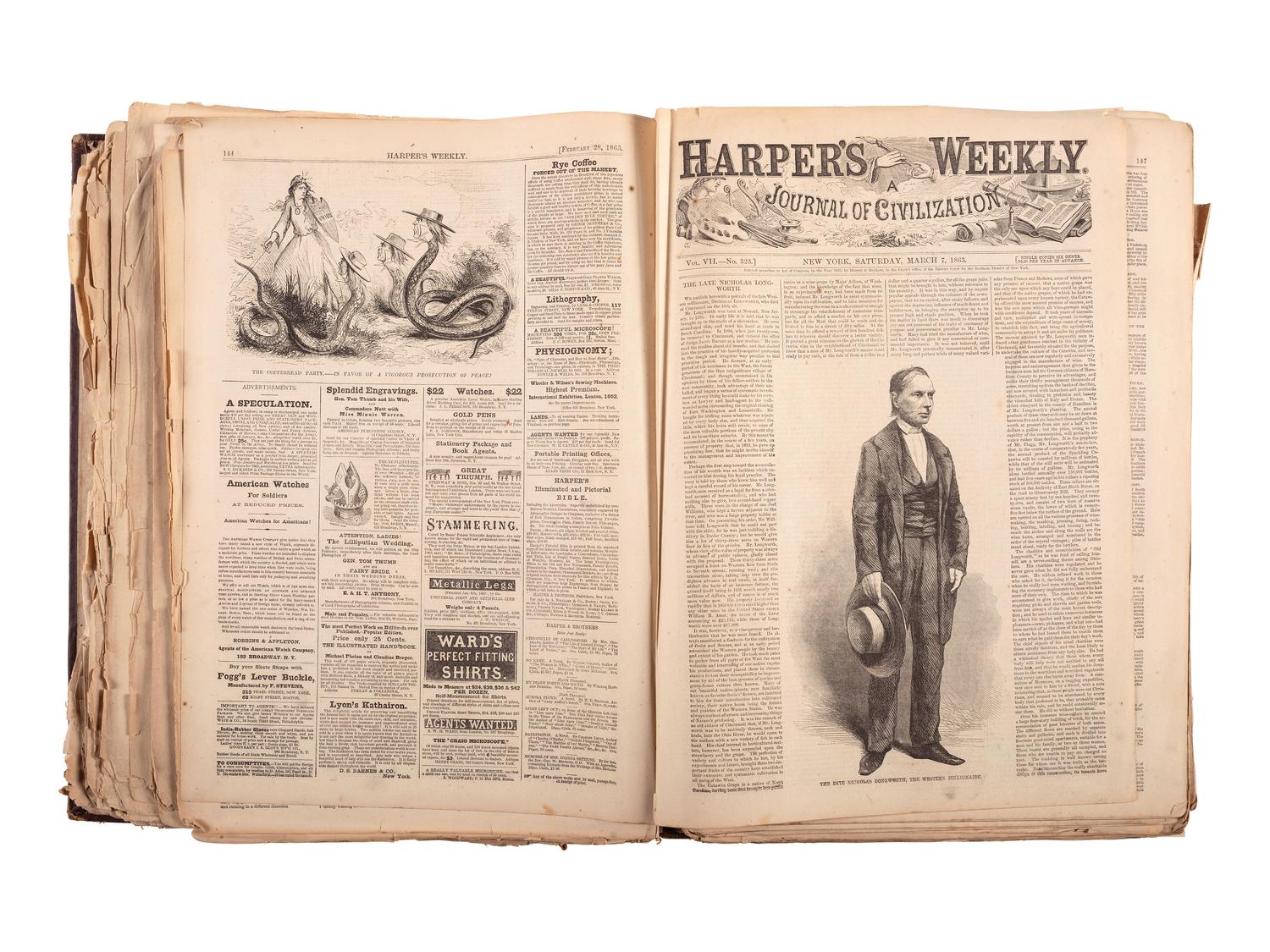 Harper's Weekly. 1863 Bound Volume. 52 issues. New York: 3 January-26 December 1863.