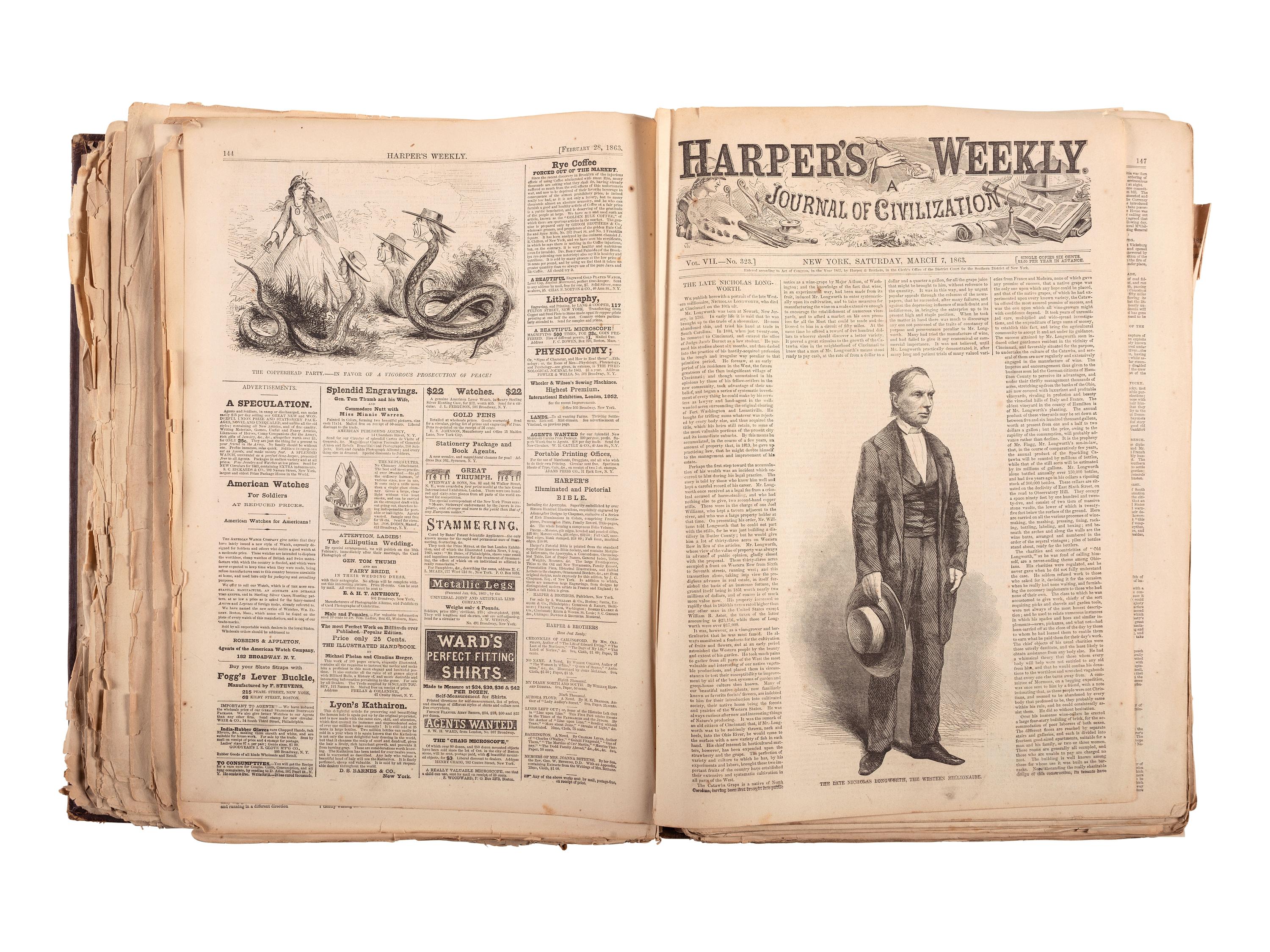 Harper's Weekly. 1863 Bound Volume. 52 issues. New York: 3 January-26 December 1863.