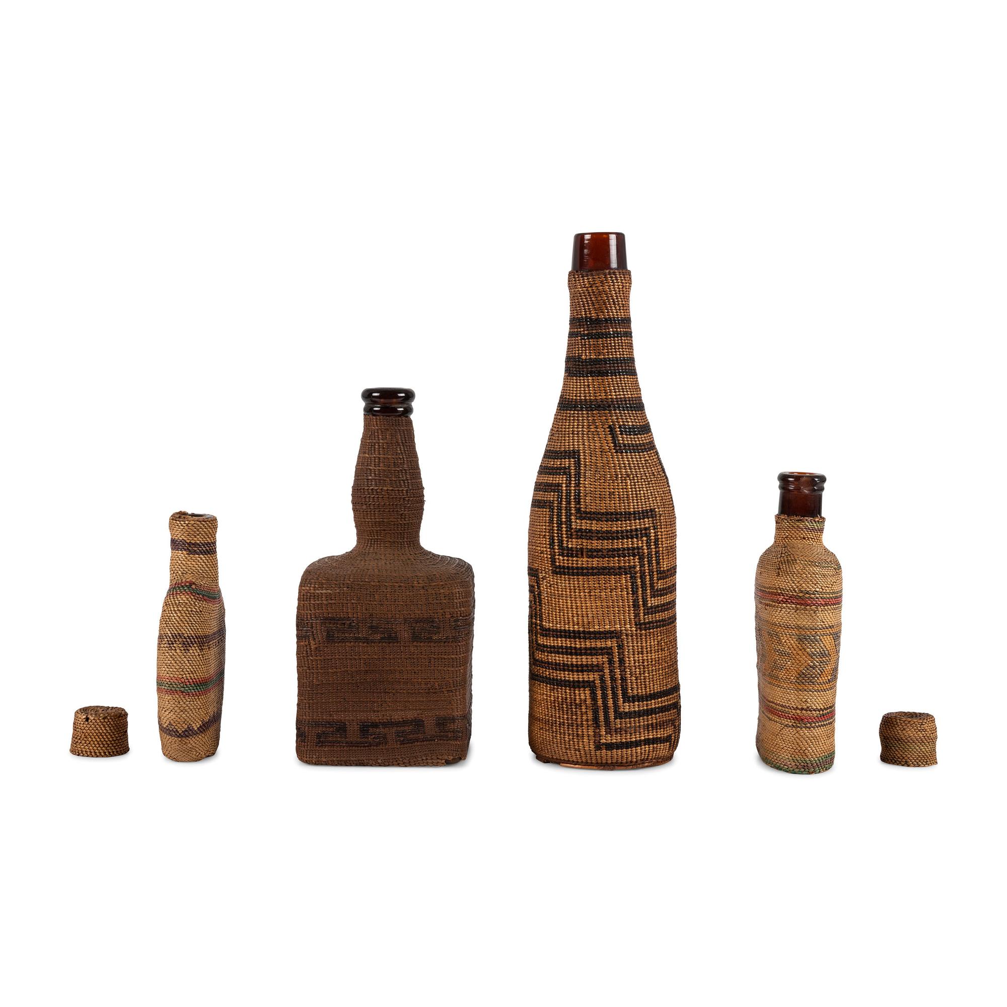 Nuu-chah-nulth / Makah Basketry Covered Wine and Whiskey Bottles