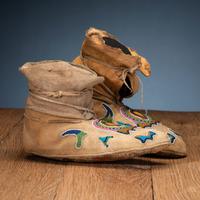 Apsaalooke [Crow] Beaded Hide Moccasins, with Painted Parfleche Soles