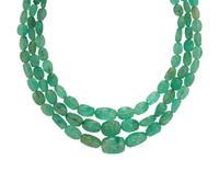 CARVED EMERALD, TRIPLE STRAND BEAD NECKLACE