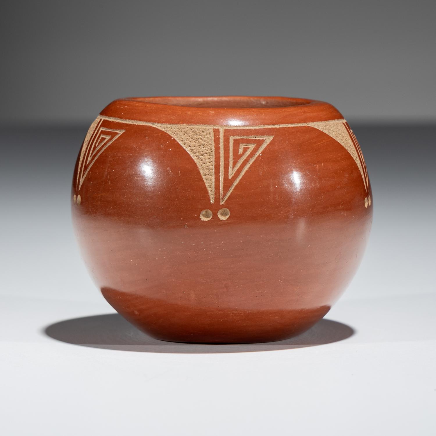 Sgraffito Redware Pottery Jar