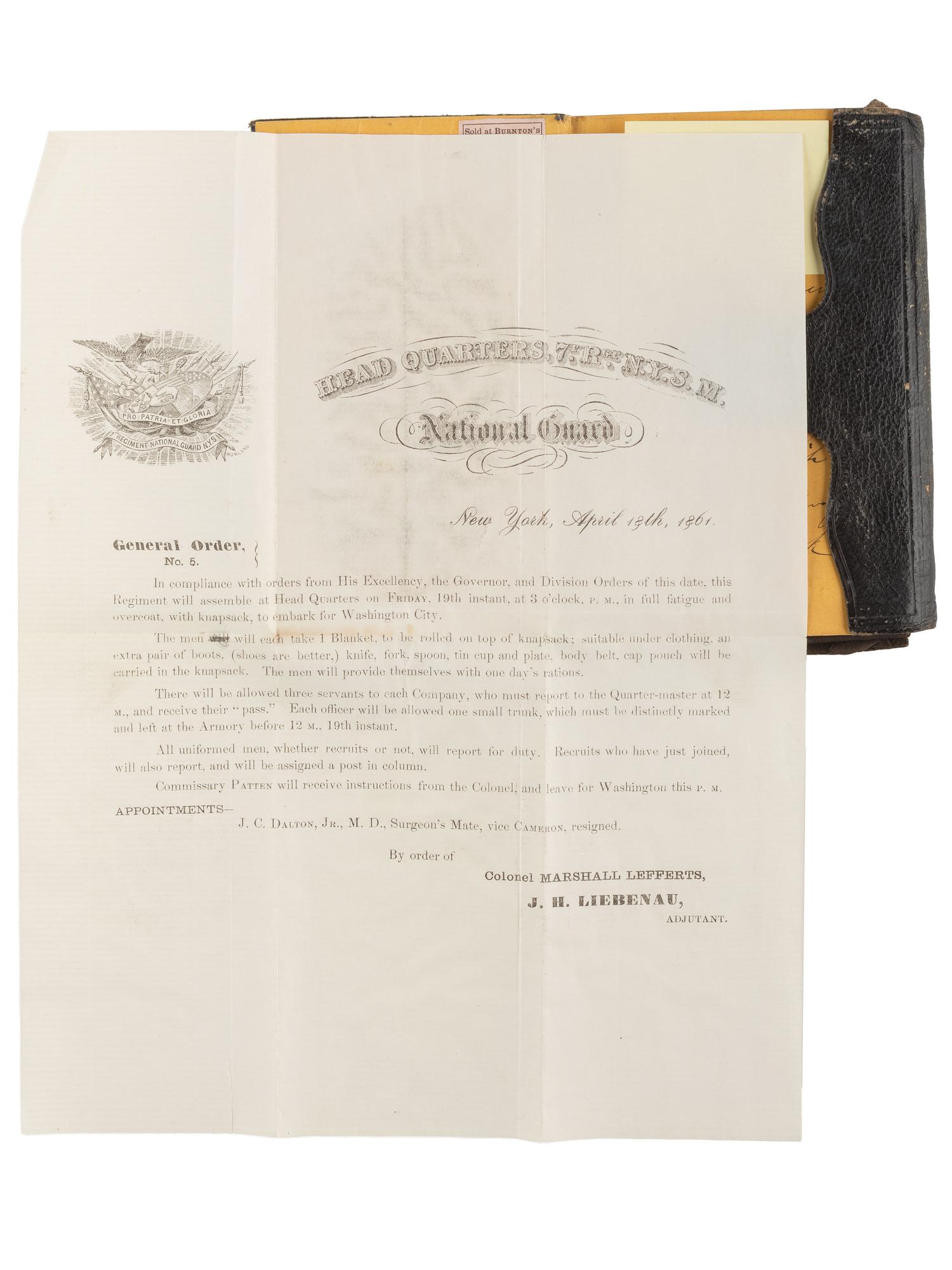 [CIVIL WAR]. Archive identified to Charles E. Brown, Co. 6, 7th New York State Militia.