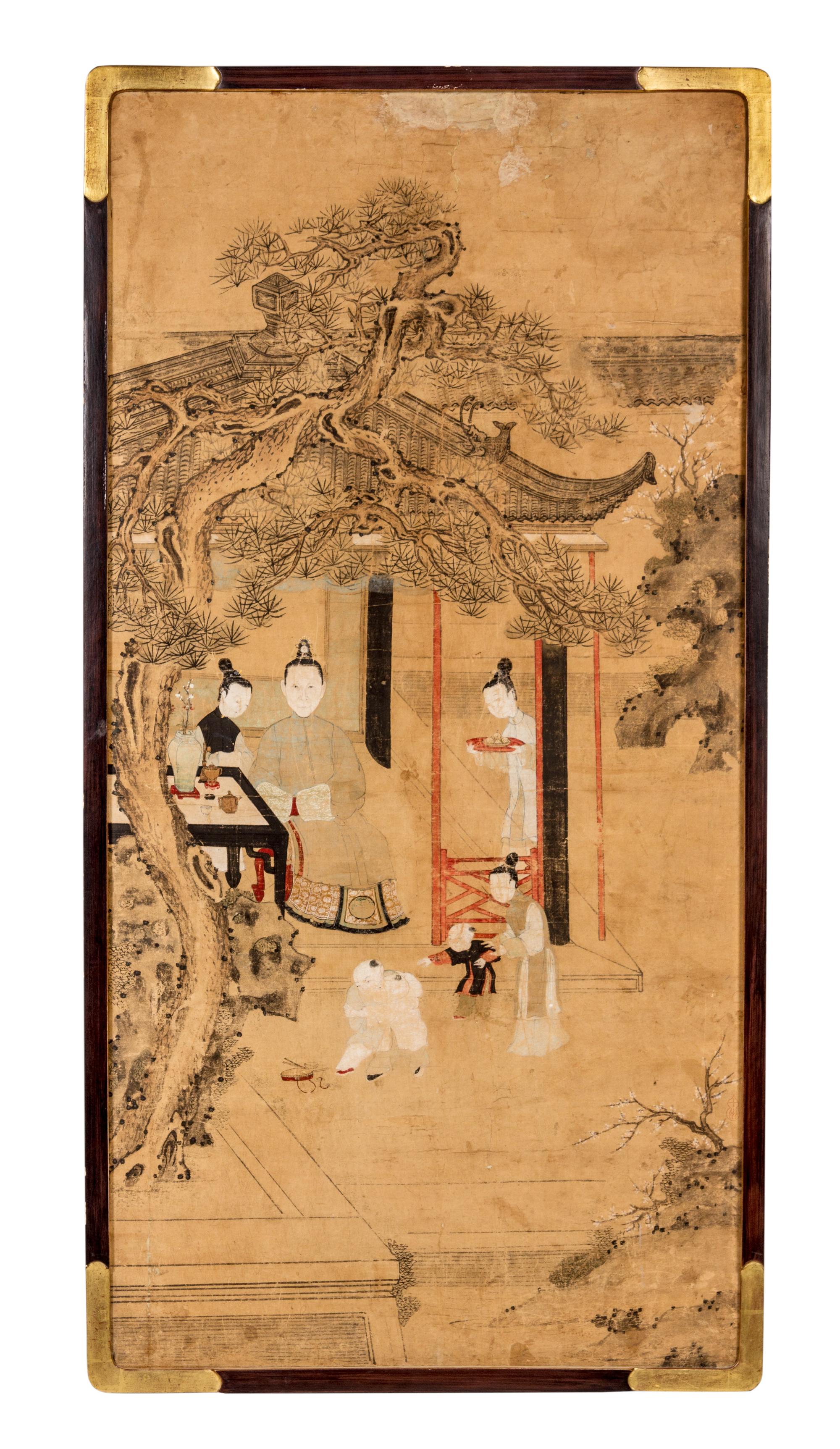 Two Ink and Color Paintings on Paper Height of taller 45 x width 19 3/4 inches.