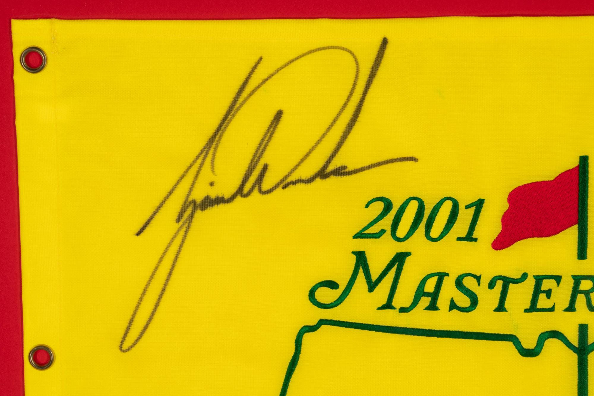 A Tiger Woods Signed Autograph 2001 Masters Flag Display (Beckett Authentication Services Letter)