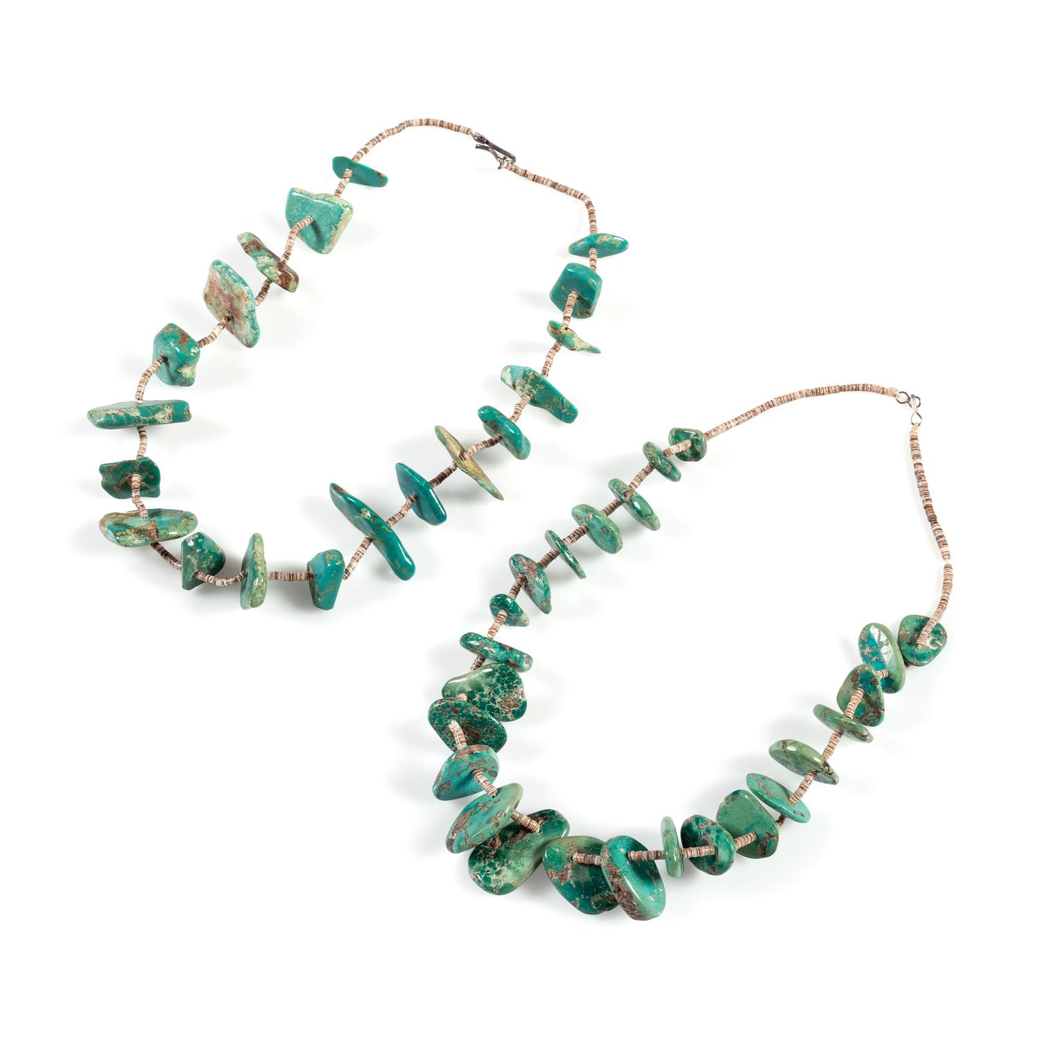 Pair of Pueblo Tab Turquoise and Heishi Necklaces