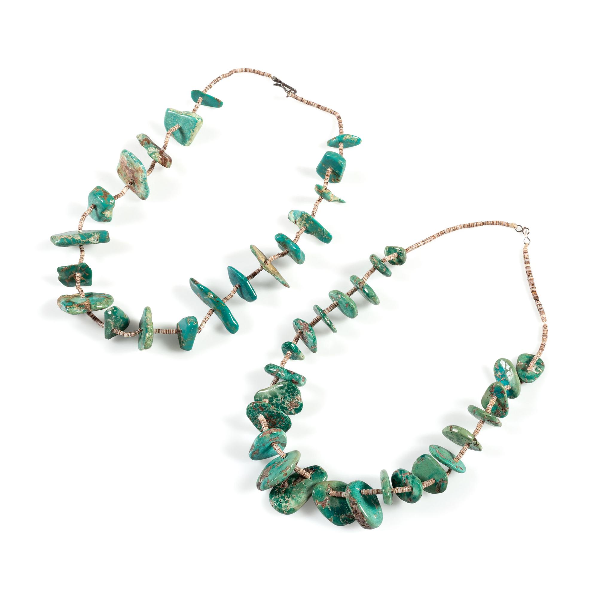 Pair of Pueblo Tab Turquoise and Heishi Necklaces