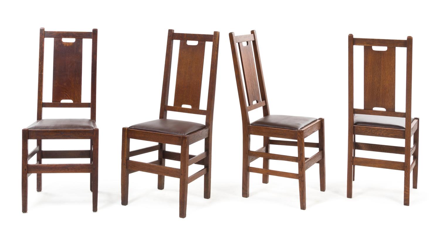 Gustav Stickley, (American, 1858-1942), a set of eight oak side chairs, model no. 364