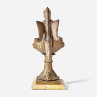 A Grand Tour Egyptian Revival bronze oil lamp on Giallo antico marble base Benedetto Boschetti (active c. 1820-1870), Rome, Italy, mid-19th century