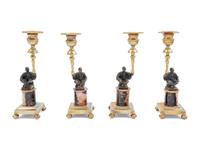 A Set of Four Gilt Metal and 'Blue John' Figural Candlesticks