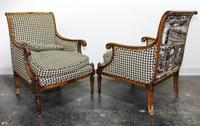 A Pair of Walnut and Houndstooth Bergeres Height 35 inches. — 20TH CENTURY