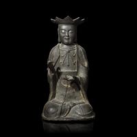 A Korean Bronze Figure of a Seated Shaman-Amida Buddha Preaching, Early Joseon Period, Circa 16th Century 約十六世紀朝鮮王朝 阿弥陀佛说法銅像