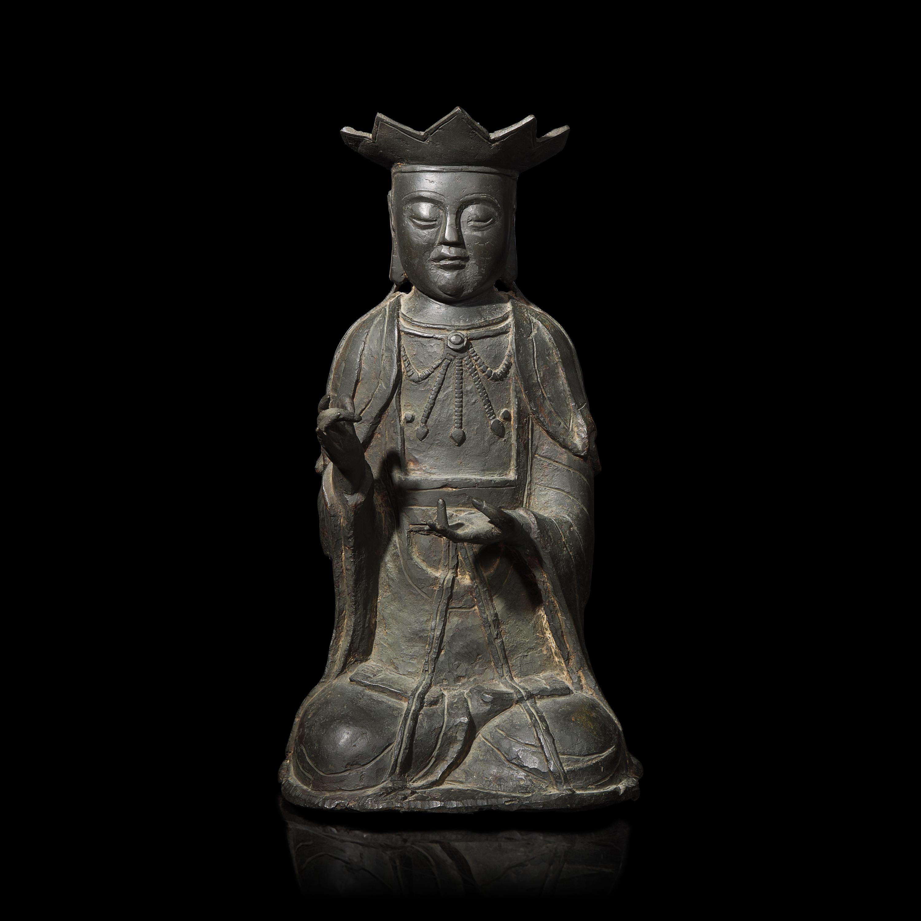 A Korean Bronze Figure of a Seated Shaman-Amida Buddha Preaching, Early Joseon Period, Circa 16th Century 約十六世紀朝鮮王朝 阿弥陀佛说法銅像
