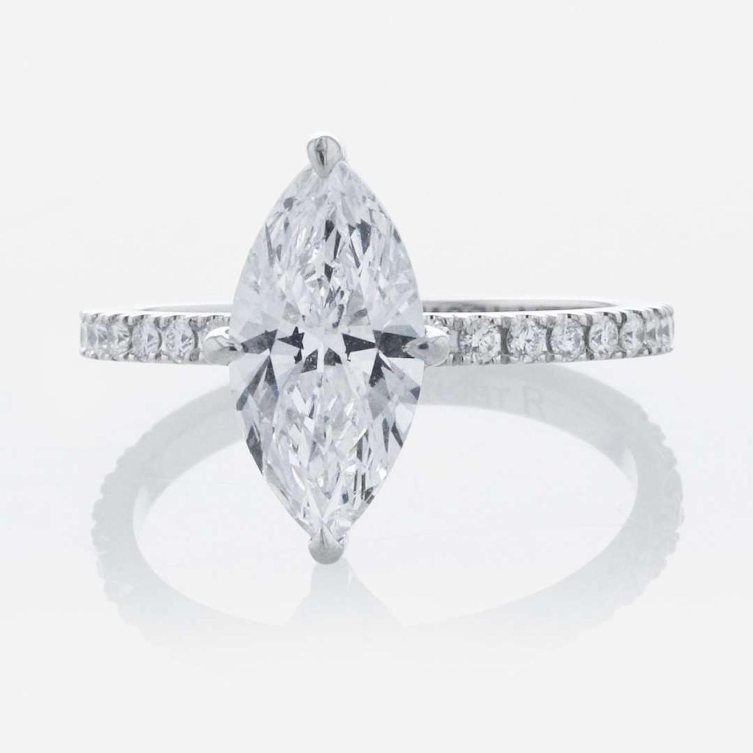 Platinum and Diamond Ring with Pavé Diamonds 1.65 Carat Marquise Diamond, GIA Certified