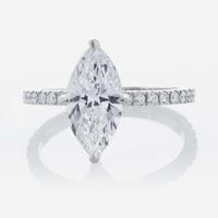 Platinum and Diamond Ring with Pavé Diamonds 1.65 Carat Marquise Diamond, GIA Certified