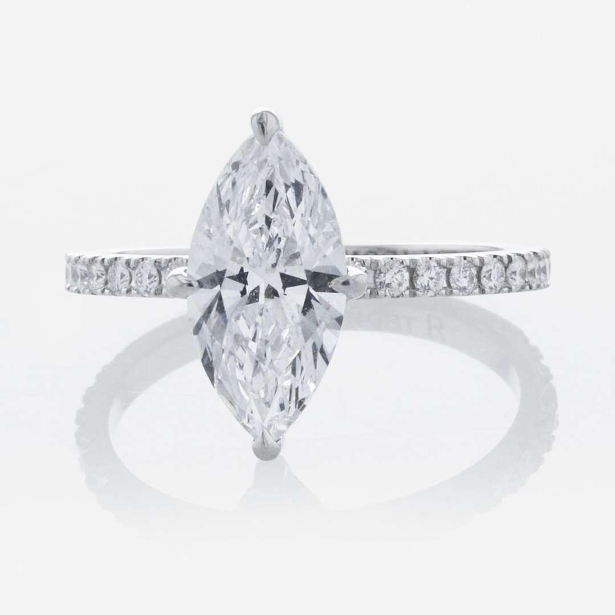 Platinum and Diamond Ring with Pavé Diamonds 1.65 Carat Marquise Diamond, GIA Certified