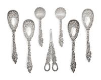 A Victorian Silver-Gilt Seven-Piece Dessert Serving Set