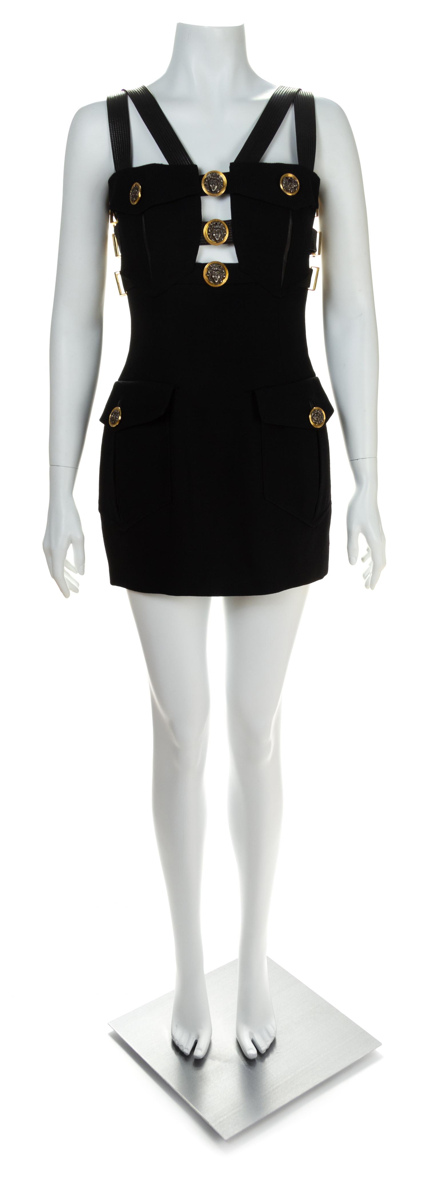 A Gianni Versace Black Wool Bondage Dress, Size 38.