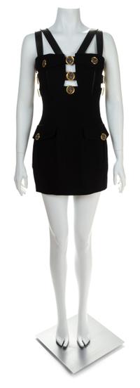 A Gianni Versace Black Wool Bondage Dress, Size 38.