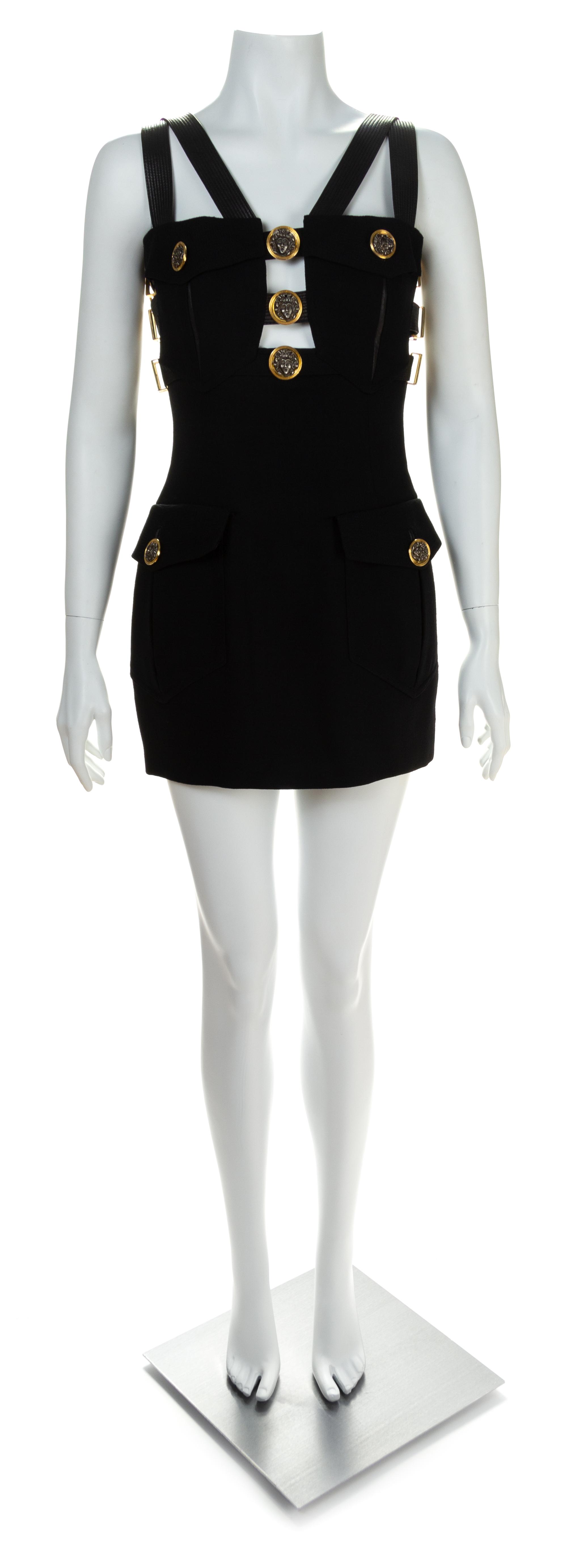 A Gianni Versace Black Wool Bondage Dress, Size 38.