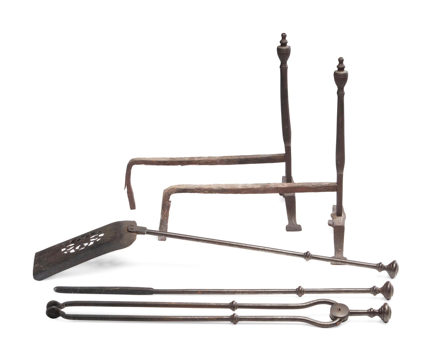 A Pair of Wrought Iron Andirons